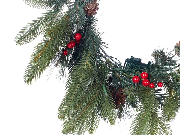 Julekrans Grønn Syntetisk materiale ø 50 cm Med belysning Kunstig snø Bær og Kongler Julepynt Jul Dekorasjon