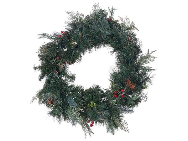 Julekrans med belysning Grønn syntetisk materiale ø 60 cm LED Kunstig snø Kongler Bær Julepynt Jul Dekorasjon