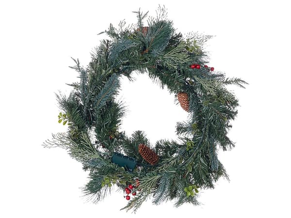Julekrans med belysning Grønn syntetisk materiale ø 60 cm LED Kunstig snø Kongler Bær Julepynt Jul Dekorasjon