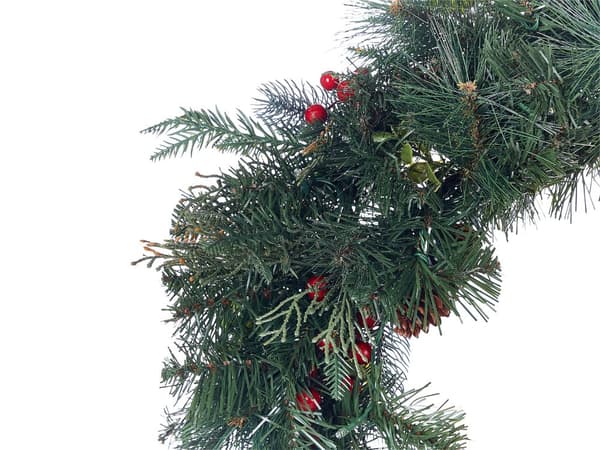 Julekrans med belysning Grønn syntetisk materiale ø 60 cm LED Kunstig snø Kongler Bær Julepynt Jul Dekorasjon