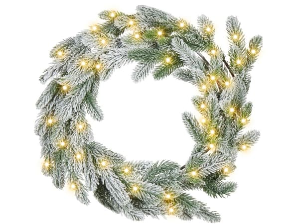Julekrans Grønn Syntetisk materiale 45 cm Forhåndsbelyst LED-lys Kunstig snø Dekorasjon