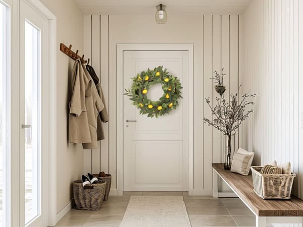 Dørkrans grøn håndlavet dekorativ kunstig blomst rund 50 cm bord vægdekoration traditionel rustik stil