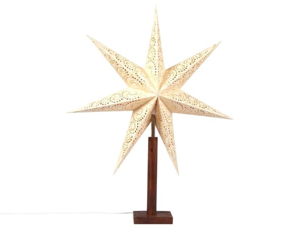 Dekorativ Lampe med Stjerne Beige Papir Mangotre Juledekorasjon Håndlaget