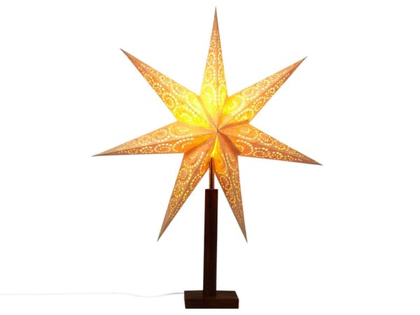 Dekorativ Lampe med Stjerne Beige Papir Mangotre Juledekorasjon Håndlaget