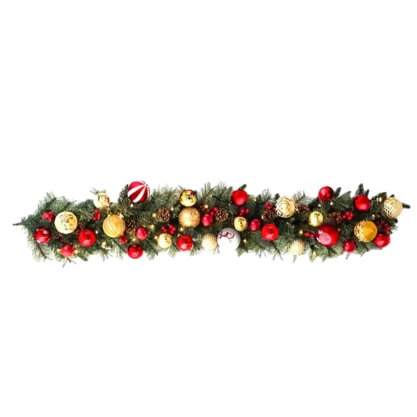Förbelyst julgirland, 135 cm storlek, heminredning,Röd