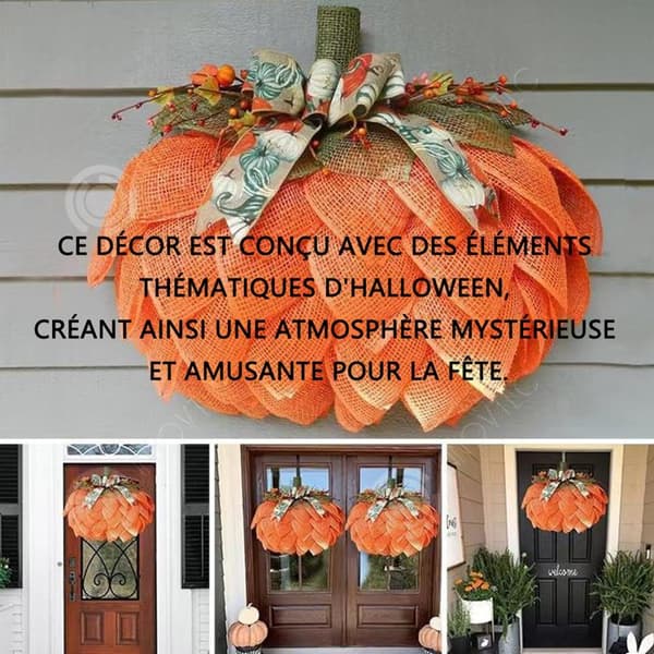 INN Vägghängande 40 cm pumpaform halloween handsydd tygvimpel, icke-lysande krans prydnadsföremål prydnadsföremål guld