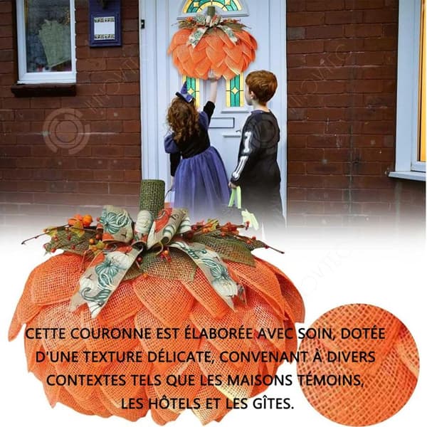 INN Vägghängande 40 cm pumpaform halloween handsydd tygvimpel, icke-lysande krans prydnadsföremål prydnadsföremål guld
