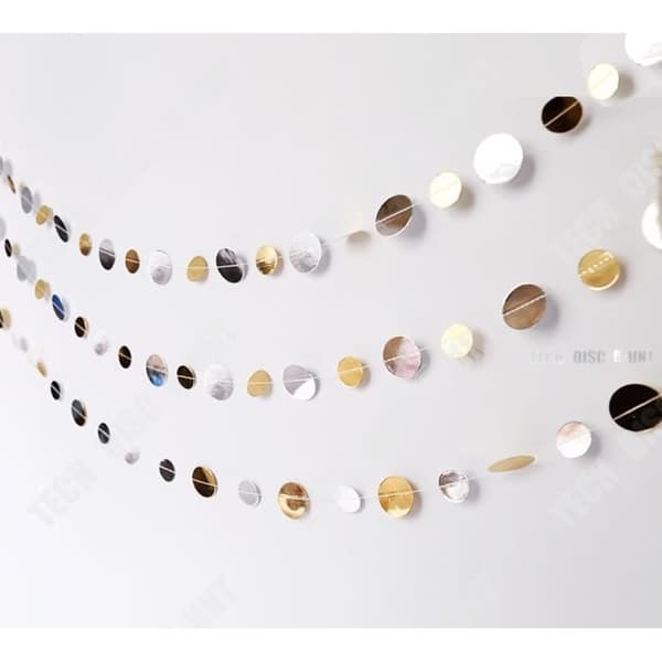 TD® Kedja Garland Bunting Banner Band Paljett Guld Silver Rund Alla hjärtans dag Jul Födelsedag Make Festdekoration