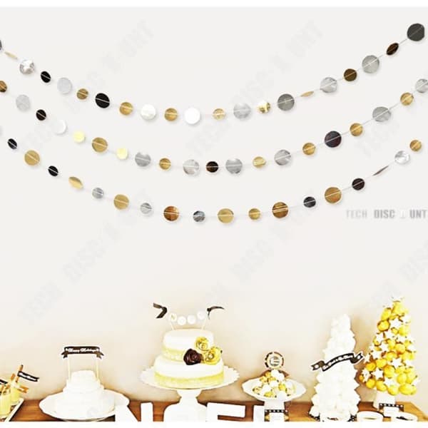 TD® Kedja Garland Bunting Banner Band Paljett Guld Silver Rund Alla hjärtans dag Jul Födelsedag Make Festdekoration