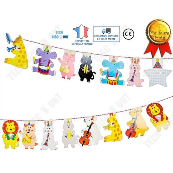TD® Banner Bunting Girlang Babyvimpel Dekoration Barnrum Dop Födelsedag Djurform Tecknad papper