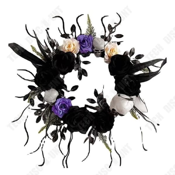 TD® Halloween Skallekrans 40*40CM Svartvit Simuleringsrosa Skallemönster Lämplig för Halloween-dekoration