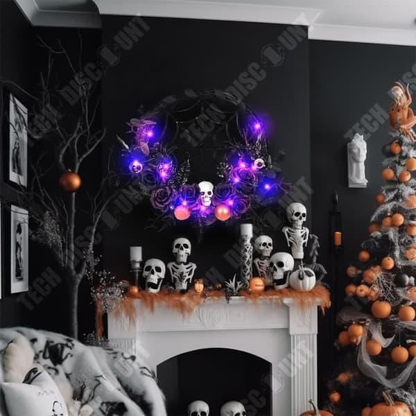 TD® Halloween Skelettkrans 45*39 cm Skräckdekoration Ljusdesign Dekorationskrans för Halloween