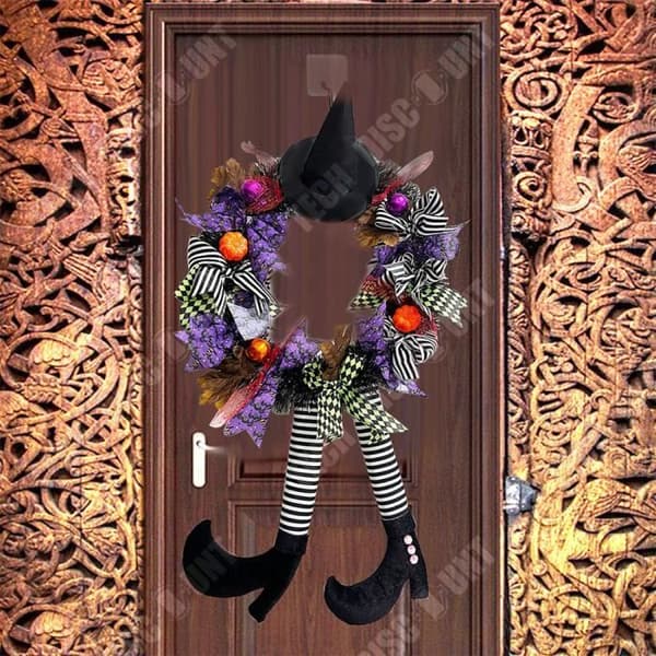 TD® Halloween häxkrans 35*65 cm Skräckfestdekorationer Häxgirland Dörrhängande för Halloween