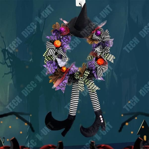 TD® Halloween häxkrans 35*65 cm Skräckfestdekorationer Häxgirland Dörrhängande för Halloween