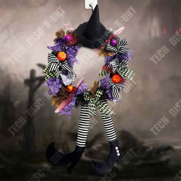 TD® Halloween häxkrans 35*65 cm Skräckfestdekorationer Häxgirland Dörrhängande för Halloween