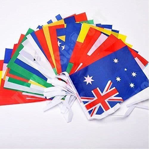 TD® World Flag Bunting 21*14cm - Banderollgirland, internationella flaggor - 100 olika länder för fest 25m
