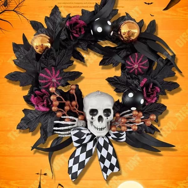 TD® Halloween Skallekrans 50*50 cm Dekorativ Skallekrans Skräckrekvisita Dörrupphängning för Halloween