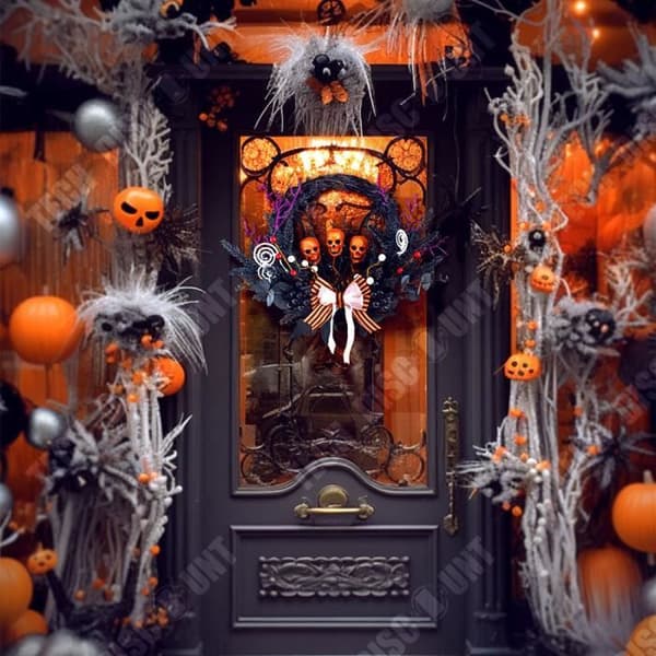 TD® Krans av oktoberkranier 43*43*9cm Skrämmande gul skull Gothisk mörk Passar för Halloween-dekoration.