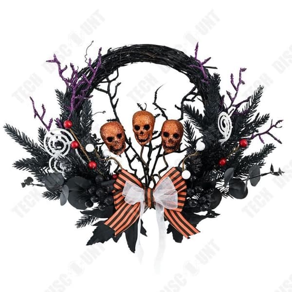 TD® Krans av oktoberkranier 43*43*9cm Skrämmande gul skull Gothisk mörk Passar för Halloween-dekoration.