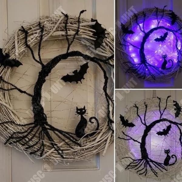 TD® Halloween Dekoration Girlang Diameter 30cm Lysande Design Fladdermus Garland Dörrhängande för Halloween