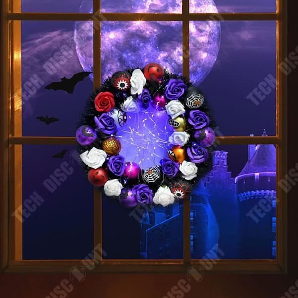 TD® Halloweenkrans i trädsyrse 40*40cm Pumpa med spökhuvud LED-lampor Dekorationskrans för Halloween