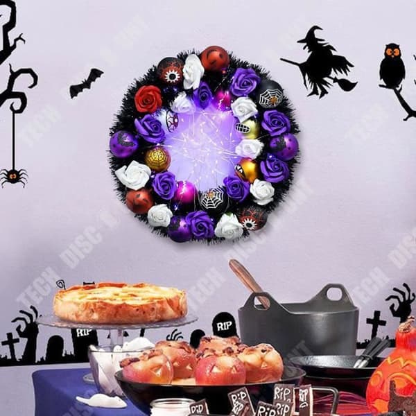 TD® Halloweenkrans i trädsyrse 40*40cm Pumpa med spökhuvud LED-lampor Dekorationskrans för Halloween
