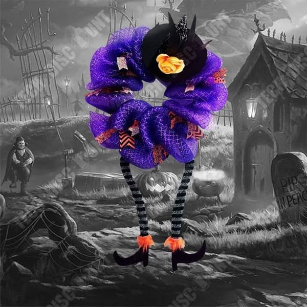 TD® Dörrhängande med häxben 42*70CM Svart häxhatt Skräckdekoration Halloween dekoration