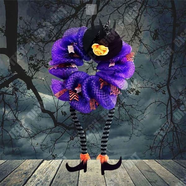 TD® Dörrhängande med häxben 42*70CM Svart häxhatt Skräckdekoration Halloween dekoration