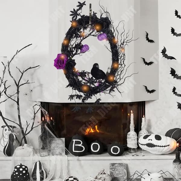 TD® Halloween pumpa krans 45*35 cm Simulering Rose Black Crow Lämplig för Halloween dekoration