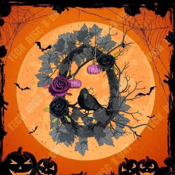 TD® Halloween pumpa krans 45*35 cm Simulering Rose Black Crow Lämplig för Halloween dekoration