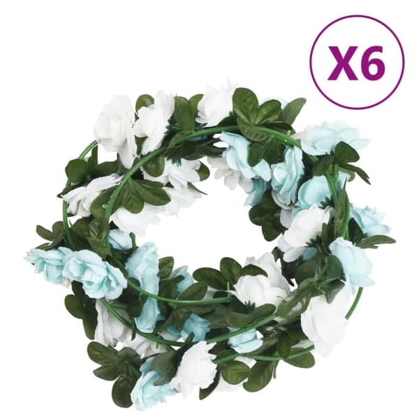 Julkransar med blommor 6 st blå och vit 240 cm