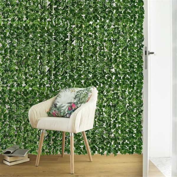 OBOSOE Green Plastic Plant Panel – Kunstigt plantehegn med vedbendblade til terrasse og indretning