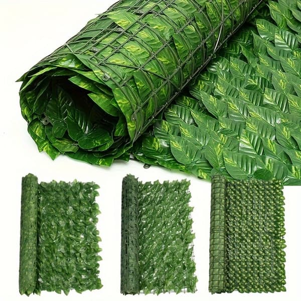OBOSOE Green Plastic Plant Panel – Kunstigt plantehegn med vedbendblade til terrasse og indretning
