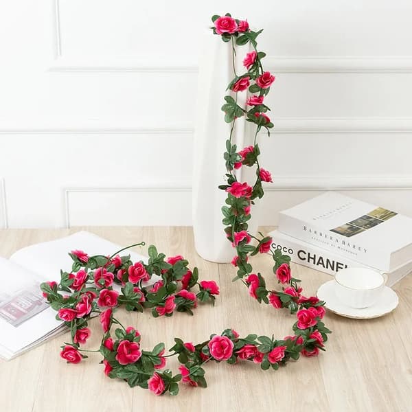 Blomsterkrans, Størrelse 2m, 45 Hoveder, Farvemuligheder,5pcs rosenrød