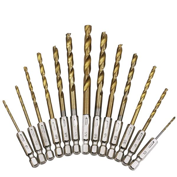 HSS Høj Speed Stål Titanium Coated Bor Bit Set 1/4 Hex Shank 1,5-6,5mm