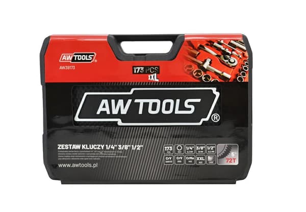 AWTOOLS NØGLESÆT 173 dele 1/2"/3/8"/1/4" BLACK LINE