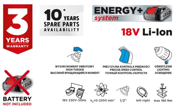 Energy+ 18V akku slagnøgle, Li-Ion, uden batteri