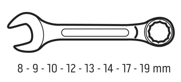 Ringgaffelnøgler 8-19 mm (kort), sæt med 8 stk.