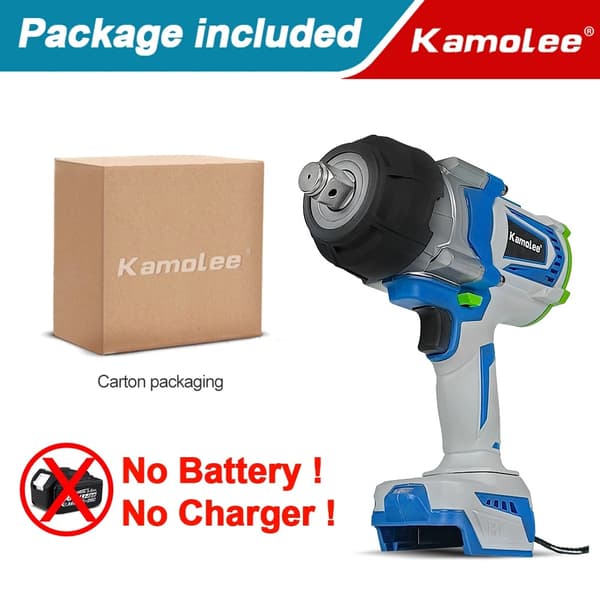 Kamolee Trådløs Slagnøgle, Maksimal Moment 4100N.m, Børsteløs Motor,Ingen batterikarton, EU