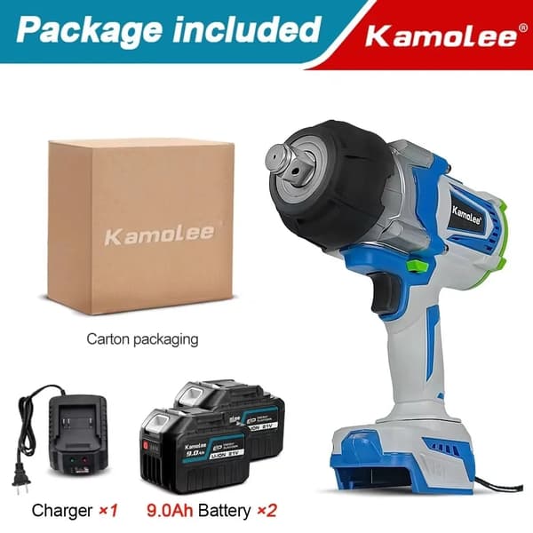 Kamolee 3/4 tum elektrisk skruvdragare, 4100 N.m maximalt vridmoment, borstlös motor,EU, 2x6.0Ah Kartong