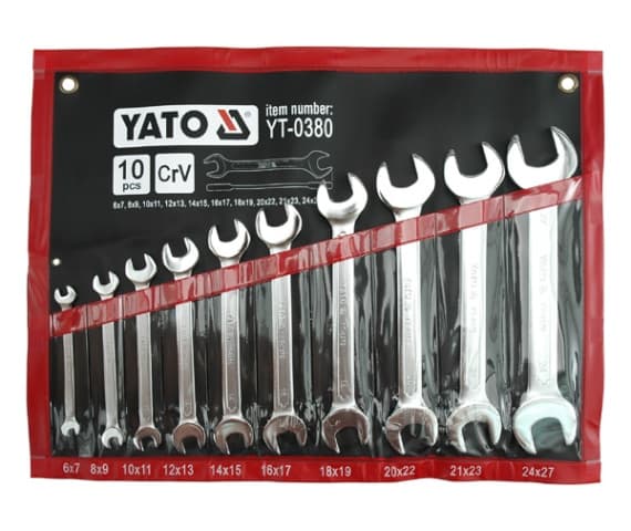 YATO SATINBEKLÆDEDE ÅBNE NØGLER 10 stk. 6-27 mm. SAG 0380