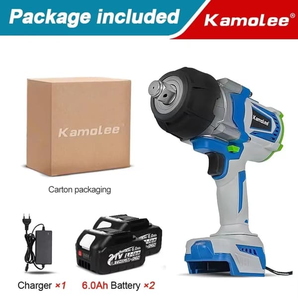 Kamolee Elektrisk Skruenøgle, 3/4" Kvadratisk Drive, 4100N.m Maksimal Moment,EU, 2x6.0Ah Karton