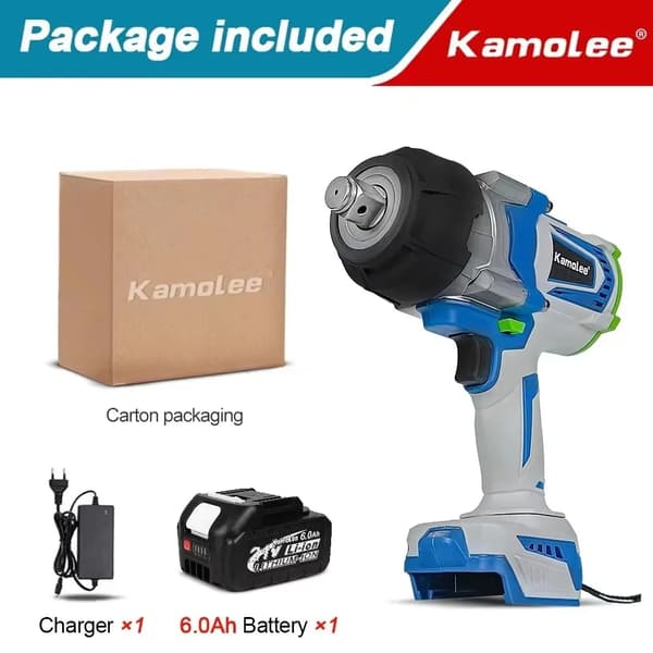 Kamolee Elektrisk Skruenøgle, 3/4" Kvadratisk Drive, 4100N.m Maksimal Moment,EU, 2x6.0Ah Karton