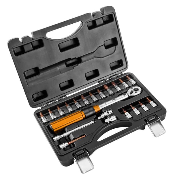 1/4" dubbelriktad momentnyckel, 5-25Nm, set om 21