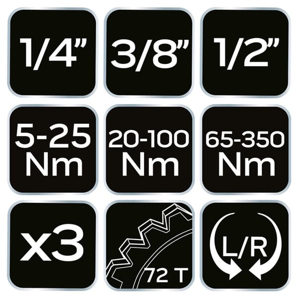 Momentnyckelsats 1/4", 3/8", 1/2" 3 st.