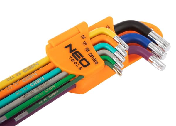 Torx T10-50 nøgler, sæt med 9, farvede
