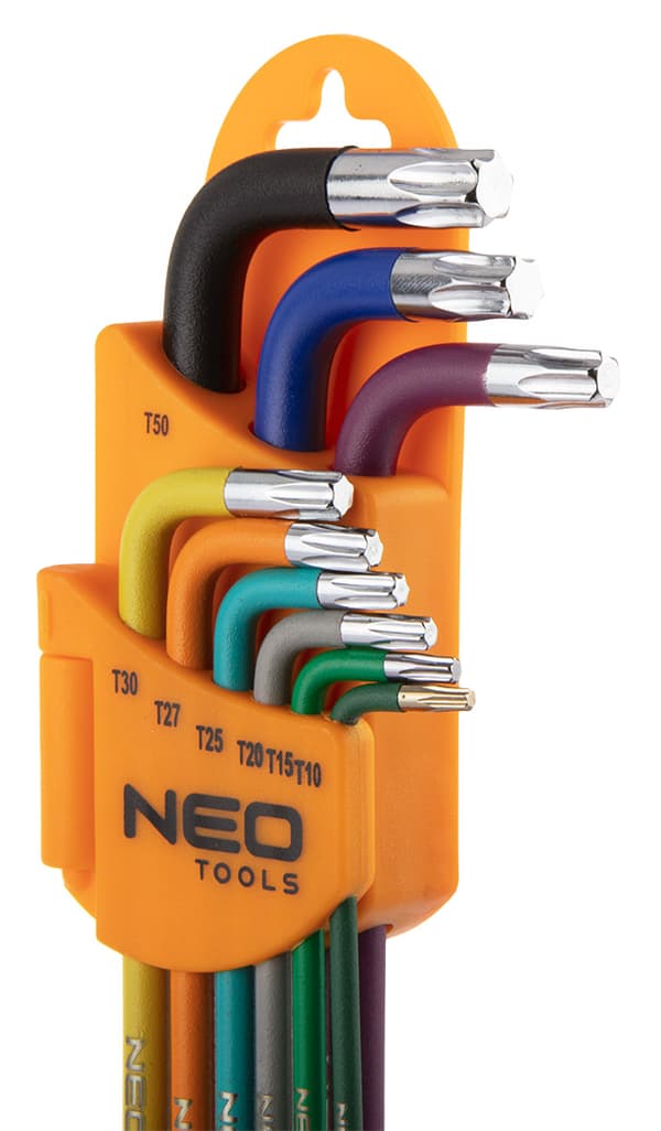 Torx T10-50 nøgler, sæt med 9, farvede