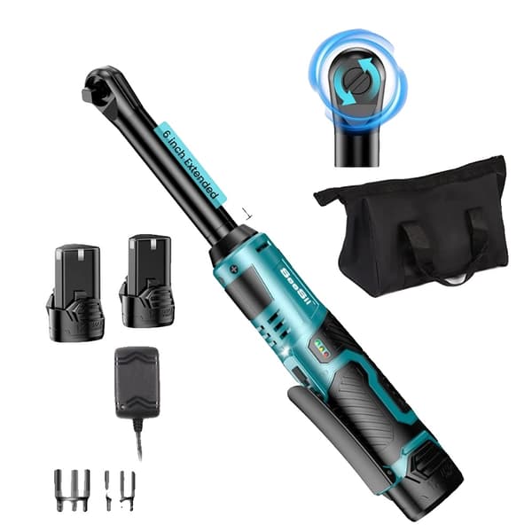 Batteridriven Ratschnyckel, 54N.m vridmoment, 6" förlängd räckvidd, dubbla 2000mAh batterier