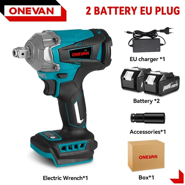 Elektrisk Slagnyckel, 1200 N.m Vridmoment, Borstlös Motor,2 Batteriset A
