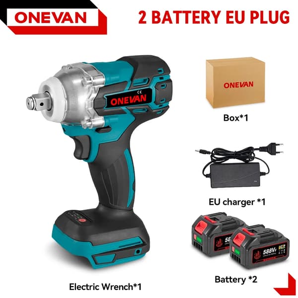Borstlös elektrisk skruvdragare, hög vridmoment 520N.M, 0-4200 RPM hastighet,2 Batteri Set
